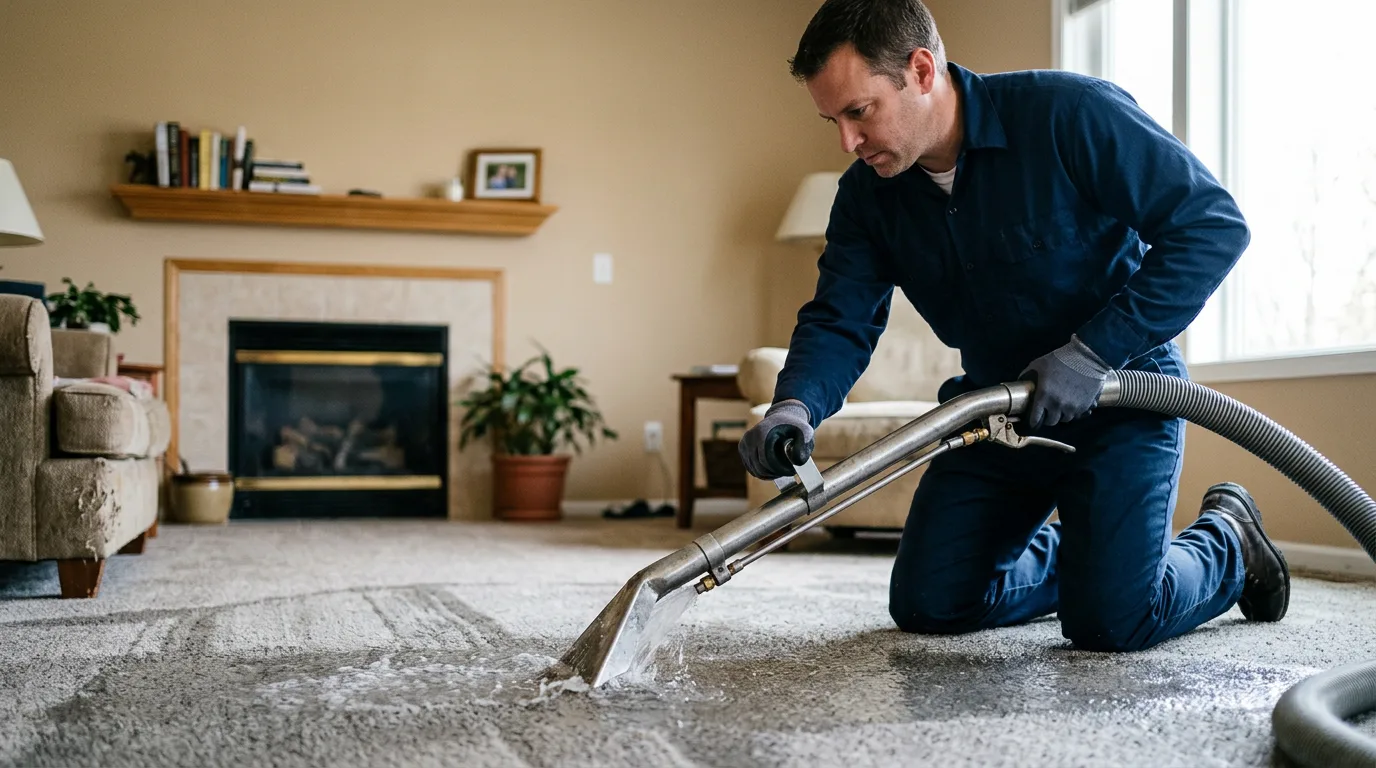 Water damage restoration technician working near Sigel, IL